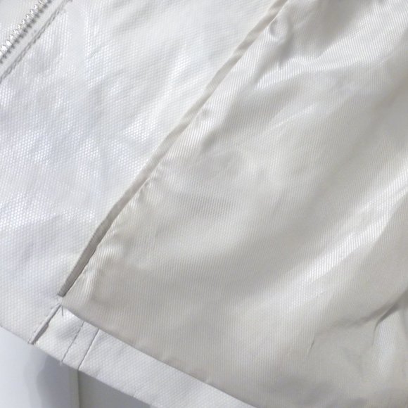 BEBE off white zip up faux leather jacket with light shoulder pads - Picture 12 of 16